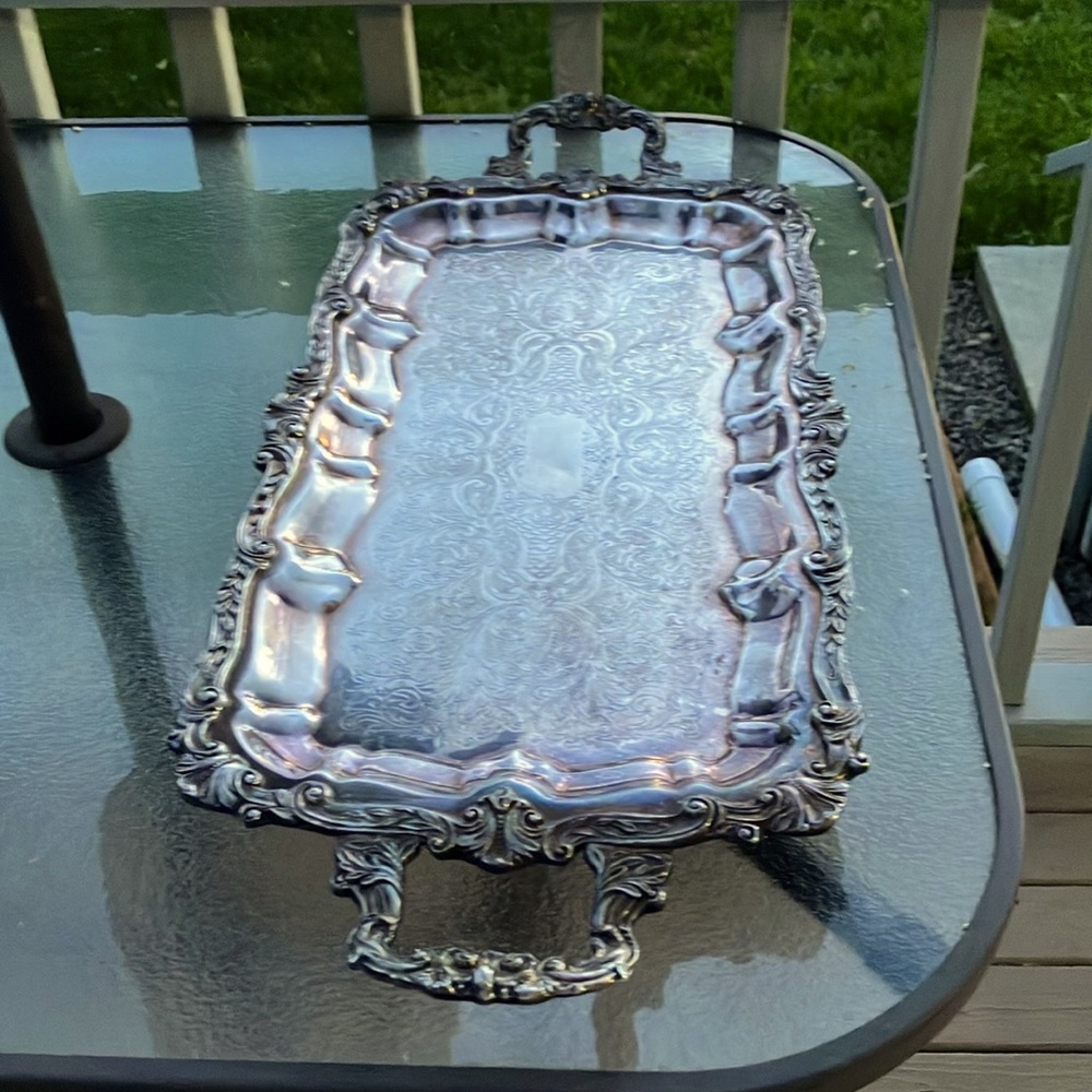 Sheridan Heavy Silverpated on Copper Footed Long Tray w Handles 26.5"